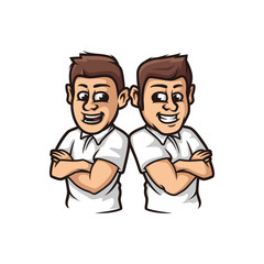 Twin Brother business worker cooperation fun character mascot design vector