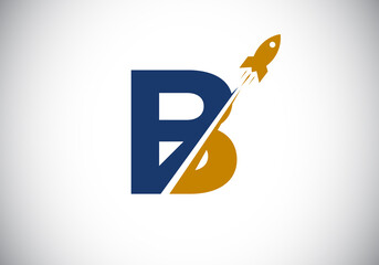 Initial B monogram letter alphabet with a Rocket logo design. Rocket icon. Font emblem. Modern vector logotype for business and company identity.