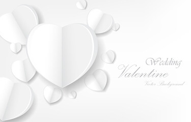 White romantic wedding card wallpaper vector design.white hearts paper cut vector