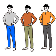手を腰にあてて立つ男性のベクターセット