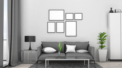 Mock up frame in living room ,Interior loft style,Mockup poster,3d rendering,3d illustration