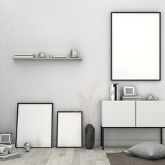 Mock up frame in living room ,Interior modern style,Mockup poster,3d rendering,3d illustration