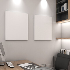 Mock up frame in working room ,Interior modern style,Mockup poster,3d rendering,3d illustration