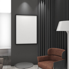 Mock up frame in lobby area,Interior modern style,Mockup poster,3d rendering,3d illustration