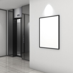 Mock up frame on white wall in corridor area,modern style,Mockup poster,3d rendering,3d illustration	