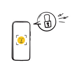hand drawn doodle mobile phone with face id or face recognition illustration vector