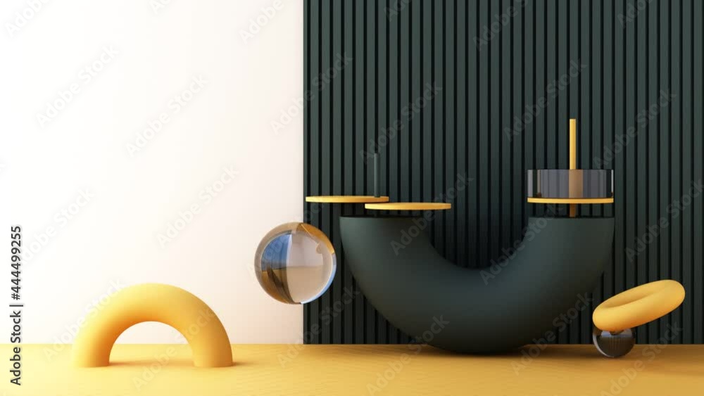 Poster minimal abstract geometric background with direct sunlight in shades of green and yellow. showcase s