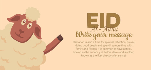 Eid Al Adha Celebration of Muslim holiday the sacrifice a camel, sheep and goat. Can used for landing page, template, ui, web, mobile app, poster, banner, flyer, background.
