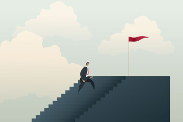 Businessman walks up the stairs to set goals and success achievements. Business Concept Vector Illustration