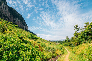 Fototapeta na wymiar Sanbangsan Mountain and Jeju Olle Trail in Jeju Island, Korea