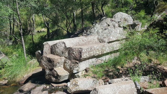 Fallen Basalt Showing Hexagonal Shape Sawn Rocks Mount Kaputar National Park. Columnar Basalt Outcrop  