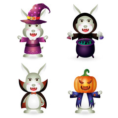 cute rabbit with costume halloween character collection