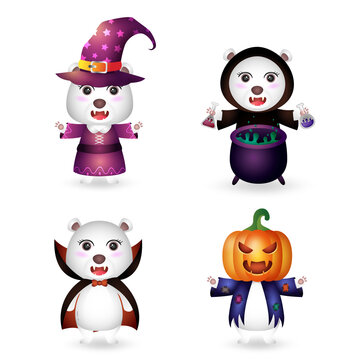 cute polar bear with costume halloween character collection