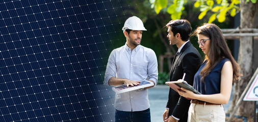 Young Executive CEO business man and woman secretary meeting with energy engineer plan a project to...