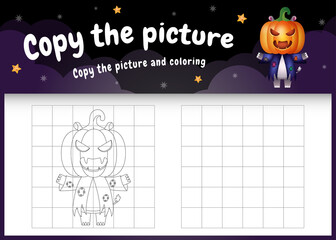 copy the picture kids game and coloring page with a cute hippo using halloween costume