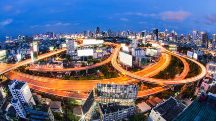 Bangkok cityscape. Bangkok night view in the business district, soft and select focus