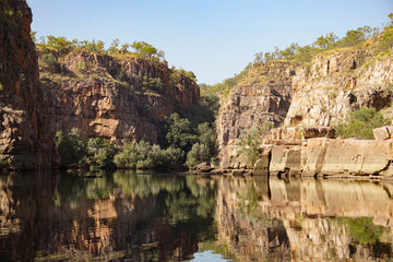 Fototapeta na wymiar Reflections on the river from the Katherine Gorge walls