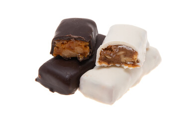 chocolate candies with dried apricots isolated