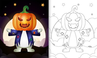 coloring book with a cute rabbit using costume scarecrow and pumpkin halloween