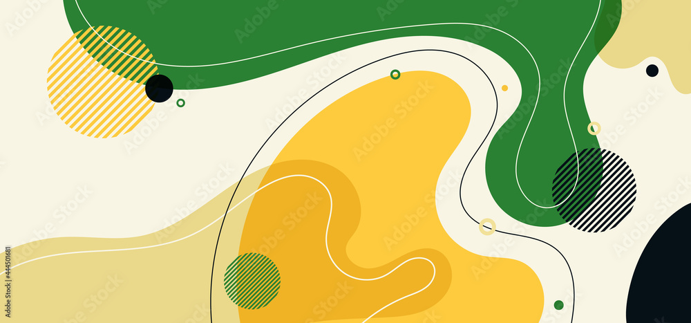 Aufkleber abstract trendy organic shape composition amorphous forms and lines with circles geometric elements 