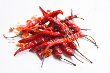 Red dried chili pepper and seed, Dried red chili or chilli cayenne pepper isolated on white background