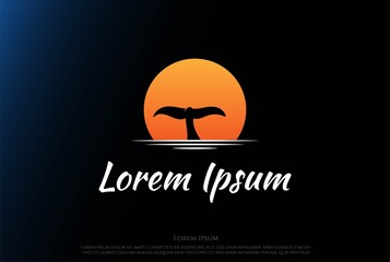 Obraz premium Simple Minimalist Sunset Sunrise with Whale Dolphin Tail Logo Design Vector