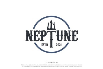 Fototapeta na wymiar Trident Spear with Letter Neptune Text Word Type Font Typography Logo Design Vector