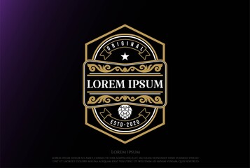 Golden Square Luxury Hop for Craft Beer Brewing Brewery Emblem Logo Design Vector