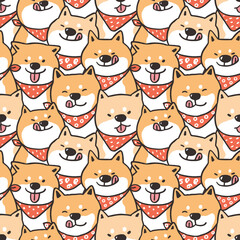 Obraz premium Seamless Pattern of Cute Shiba Inu Illustration
