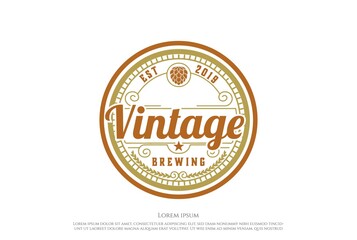 Retro Vintage Hop for Craft Beer Brewing Brewery Logo Design Vector