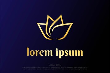 Simple Minimalist Elegant Luxury Golden Lotus Flower Logo Design Vector
