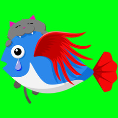 Fototapeta premium Flying fish and cat vector