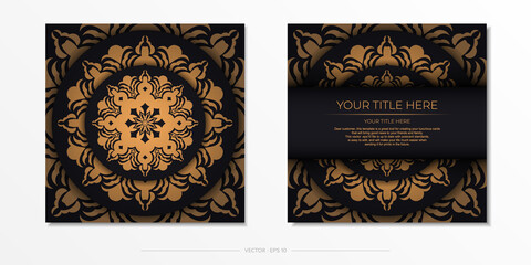 Ready-made invitation card design with abstract vintage ornament. Black-gold luxurious colors. Can be used as background and wallpaper. Elegant and classic vector elements are great for decoration.