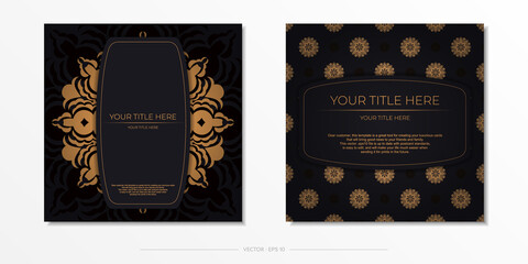 Ready-made invitation card design with abstract vintage ornament. Black-gold luxurious colors. Can be used as background and wallpaper. Elegant and classic vector elements are great for decoration.