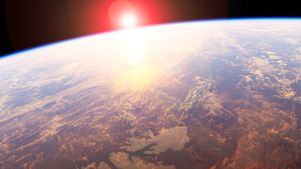 planet earth with sunrise in the space - Europe - elements of this image furnished by NASA