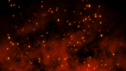 3D Burning embers glowing. Fire Glowing Particles on Black Background © nonnie192
