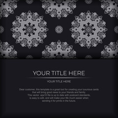 Ready-made invitation card design with abstract vintage ornament. Black and silver luxurious colors. Can be used as background and wallpaper. Elegant and classic vector elements