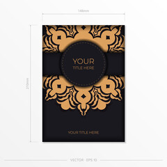 Ready-made postcard design with abstract vintage mandala ornament. Black-gold luxurious colors. Can be used as background and wallpaper. Elegant and classic vector elements are great for decoration.
