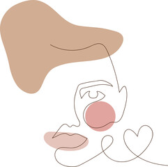 Beautiful, stylish, elegant face of a woman(girl) in the style of one line. Use for social net stories, beauty logos, poster illustration, card, t-shirt print.