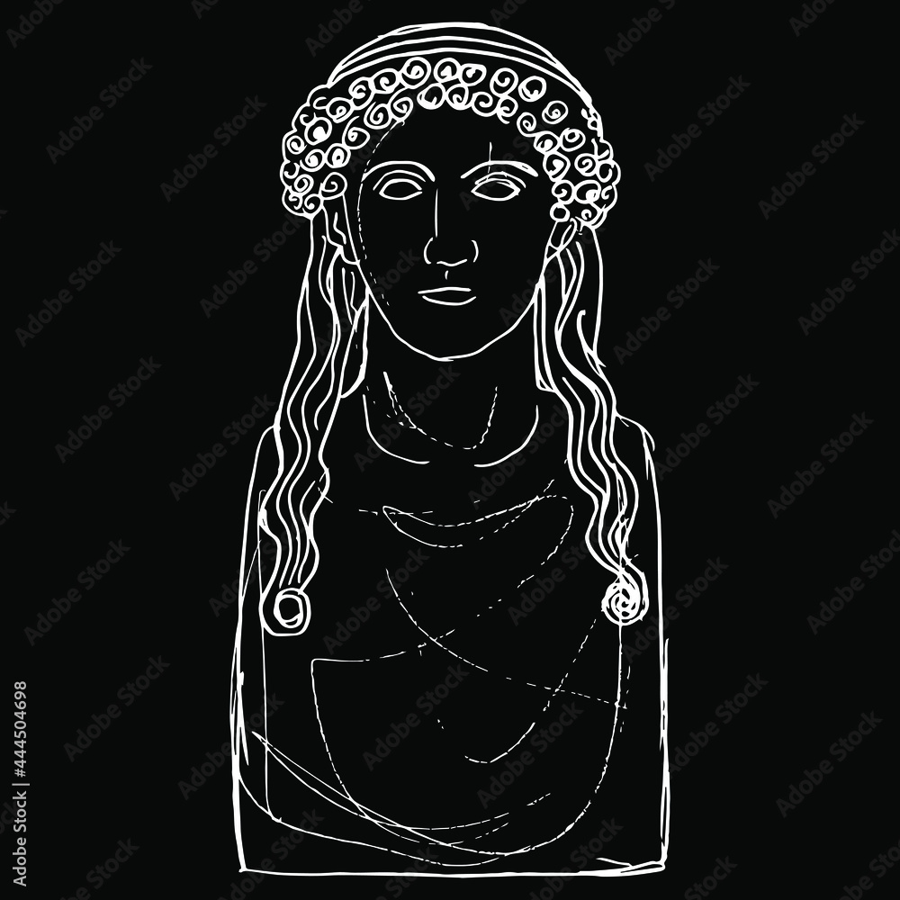 Wall mural bust of the poetess sappho. ancient greek sculpture. female portrait. hand drawn linear doodle rough