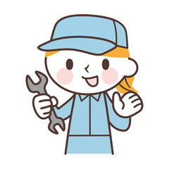 Woman holding a wrench スパナを持つ女性