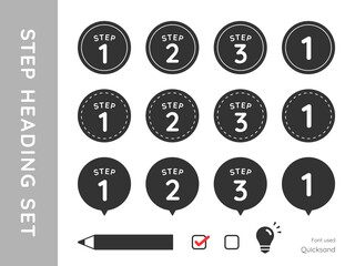 ステップ、ポイント、要点、見出し、ラベルのアイコンイラストセット