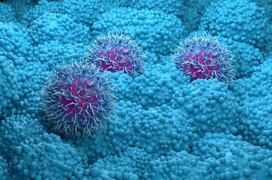 Pancreatic cancer cells closeup 3d render illustration