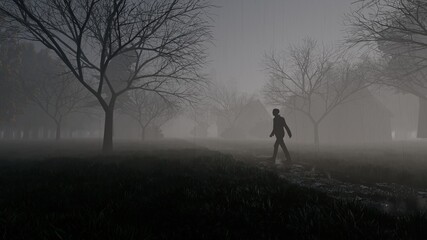Naklejka na ściany i meble person walking in the fog