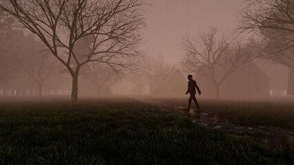 Obraz na płótnie Canvas person walking in the fog