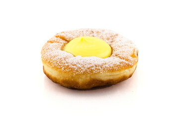Close up of cream donut isolated on white