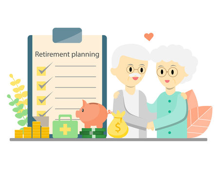 Grandfather and Grandmother with their wealth and retirement planning. Happy retirement day. Retirement planning concept.