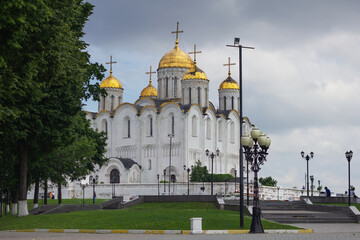 Russia, Vladimir, June 2021: Assumption Cathedral in Vladimir. Assumption Cathedral in cloudy weather.