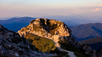 Sunset view of beautiful mountainous landscape from Velky Rozsutec, Mala Fatra.