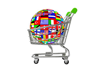 Balloon of state flags in a shopping trolley